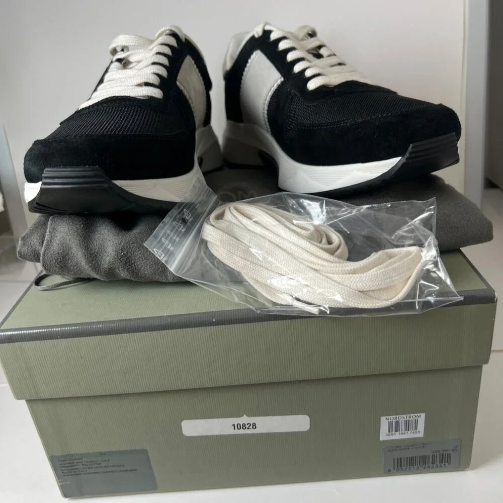 Tom Ford Technical Sneakers Black White Leather Lace-Up Men Shoes Size 10